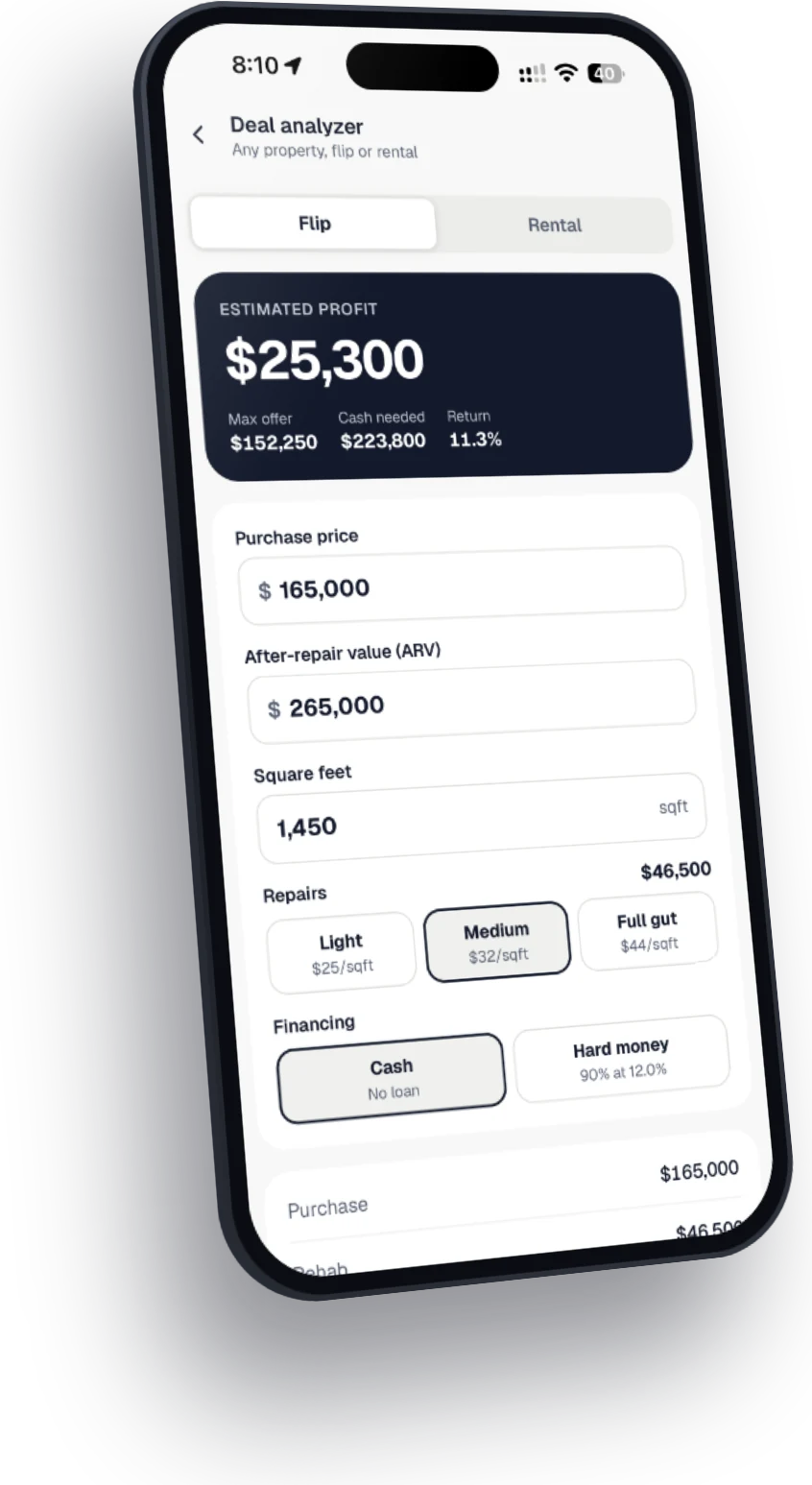 deallow app screen for Deal analyzing